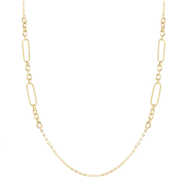 Long Rolo Chain Necklace with Alternating Links