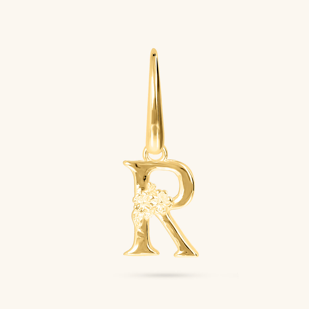 Mono Orecchino Iniziale con Fiore e Superficie Martellata