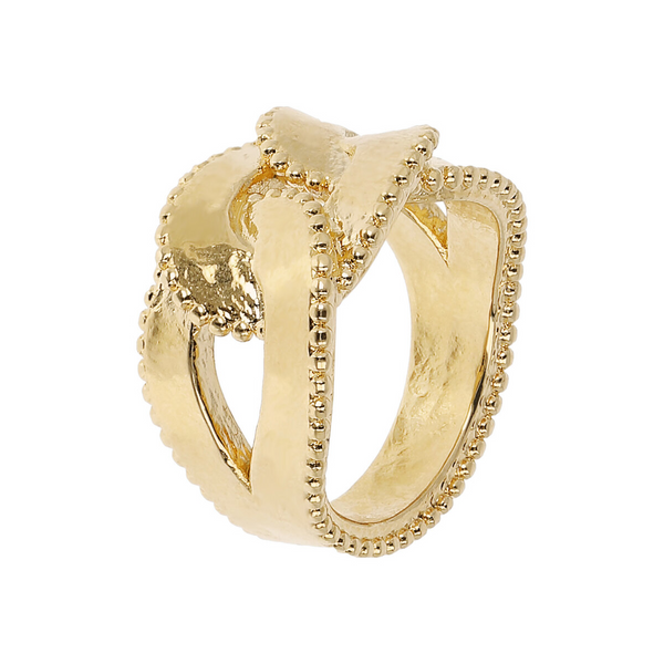 Hammered Curb Chain Ring with Beaded Edges