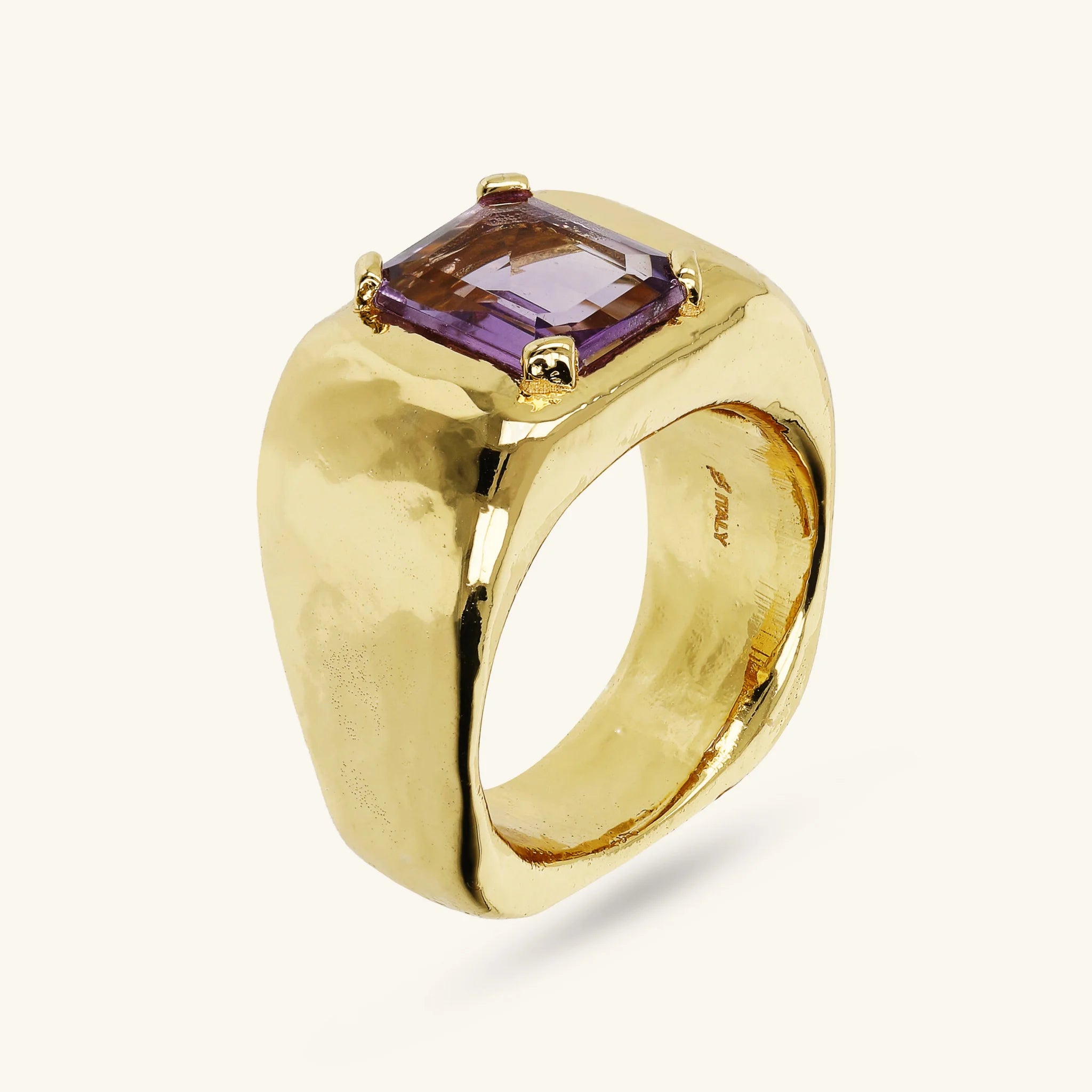 Anello Chevalier Squadrato con Pietra Naturale