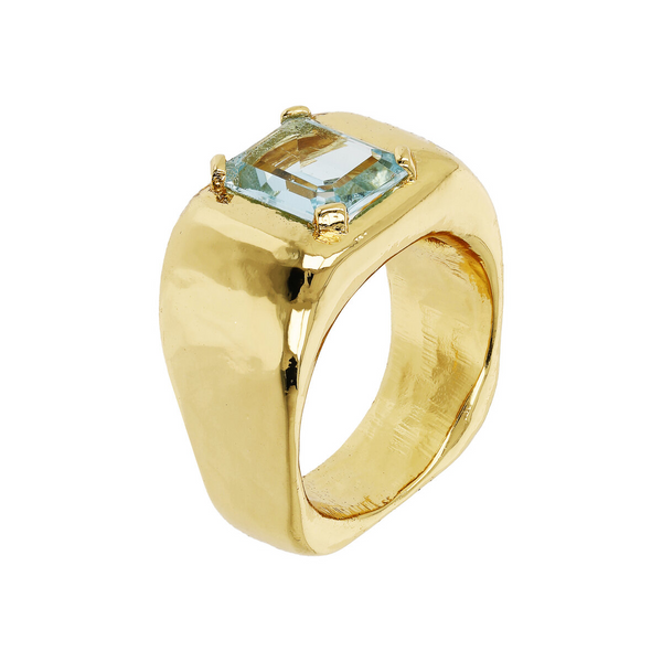 Square Chevalier Ring with Natural Stone