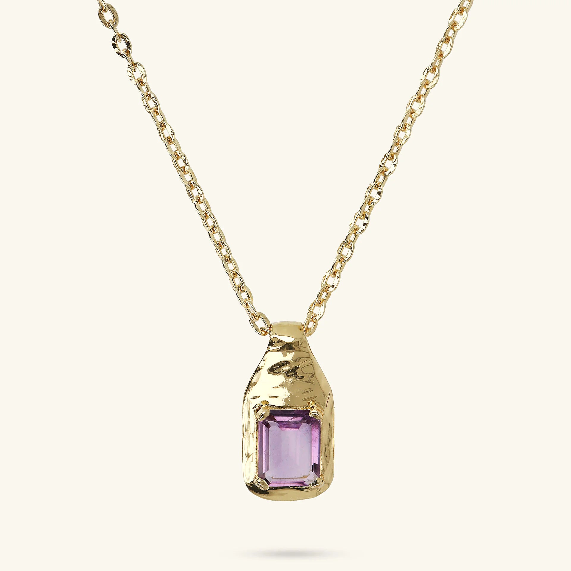 Collana Catena Forzatina con Pendente Martellato e Pietra Naturale