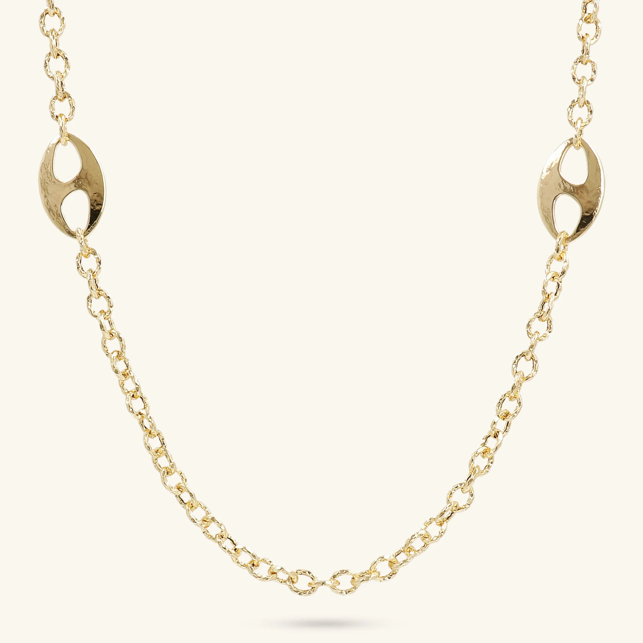 Collana Lunga Catena Rolo con Maglie Marine Martellate