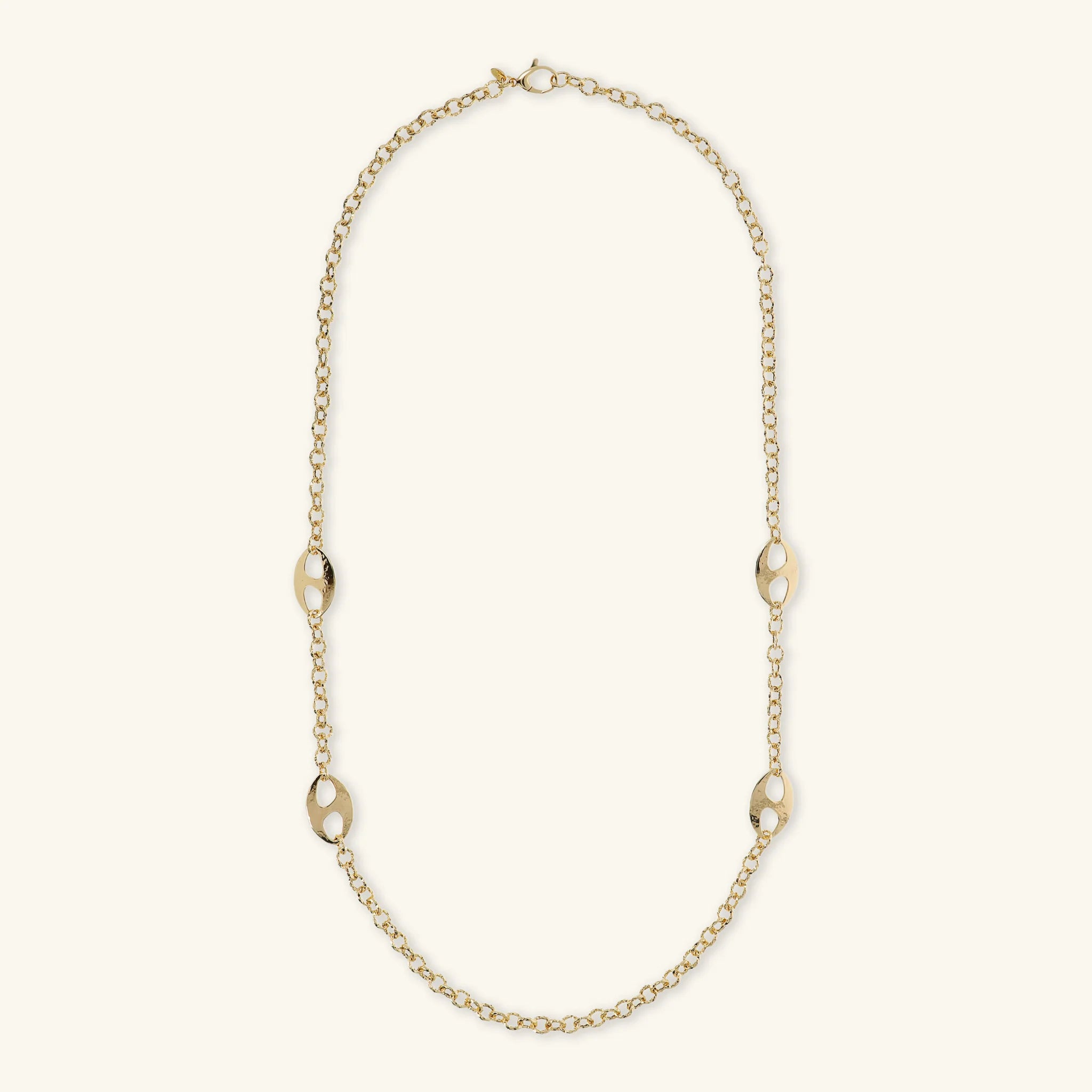 Collana Lunga Catena Rolo con Maglie Marine Martellate