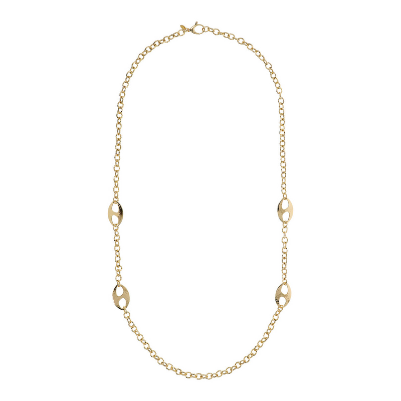 Long Rolo Chain Necklace with Hammered Links