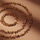 Bracelet multirangs avec pendentifs en pierre naturelle de tourmaline multicolore
