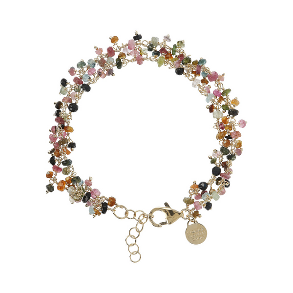 Bracelet multirangs avec pendentifs en pierre naturelle de tourmaline multicolore