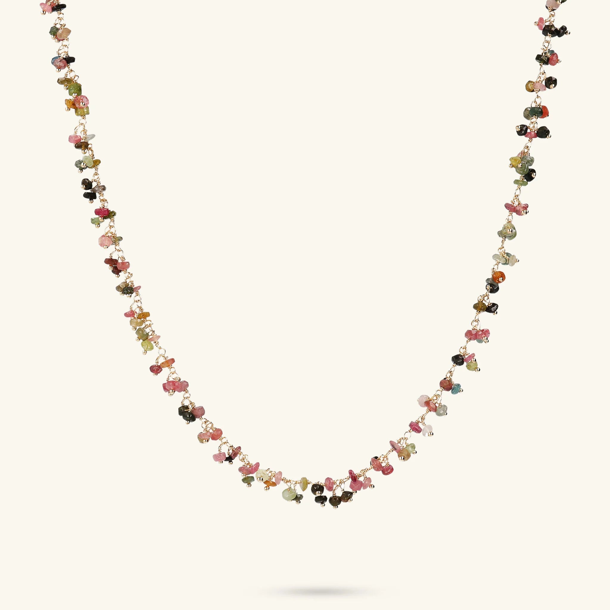 Rosary Necklace with Multicolor Natural Tourmaline Stone