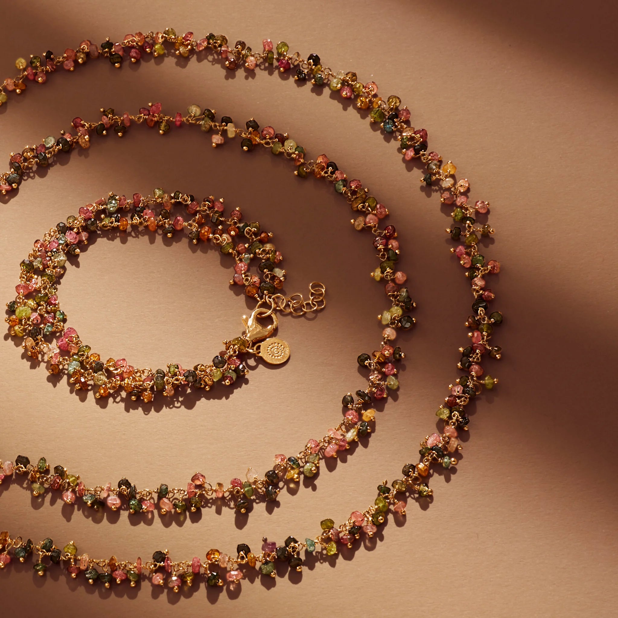 Rosary Necklace with Multicolor Natural Tourmaline Stone