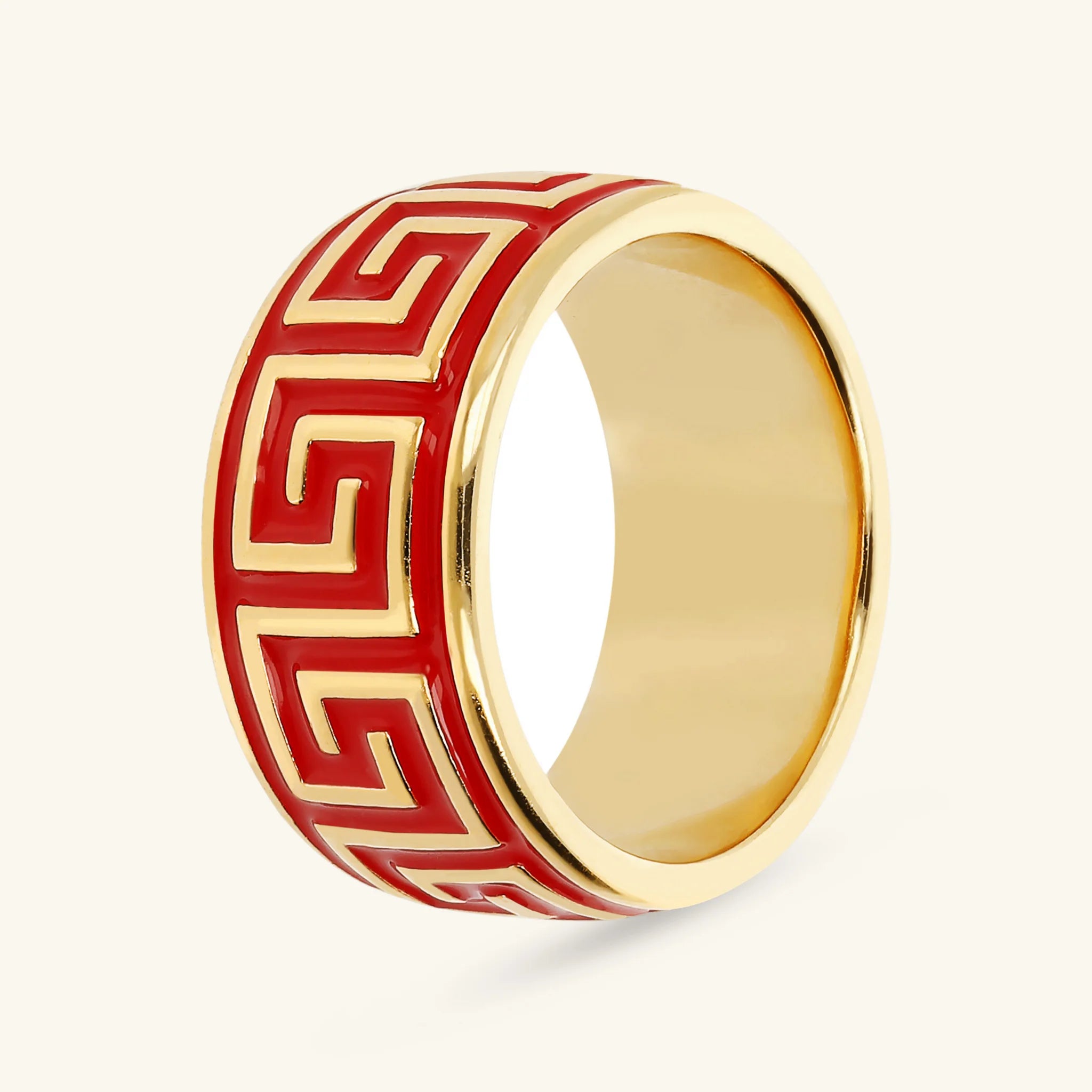 Enamel Band Ring with Greek Key Pattern