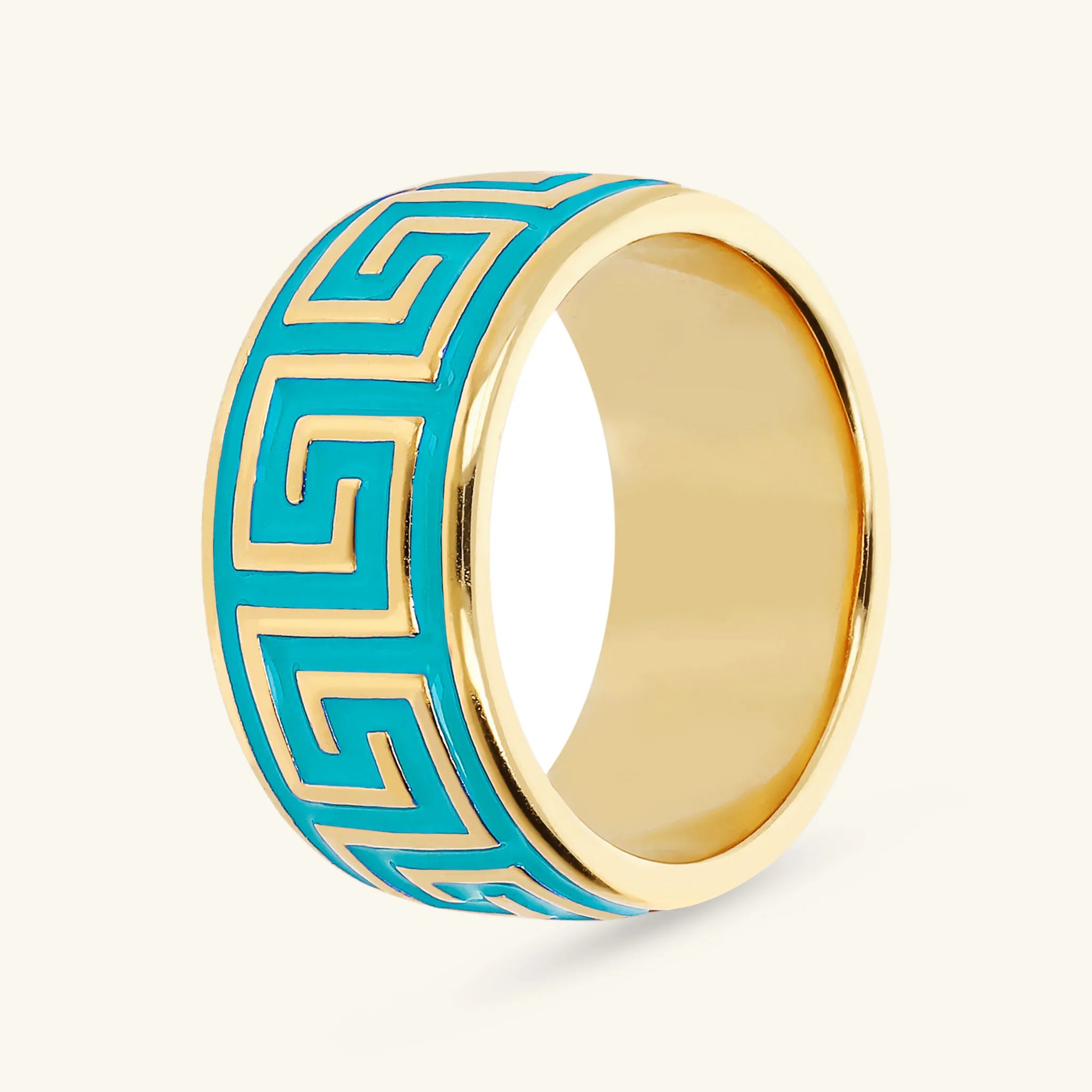 Anello a Fascia Smaltato con Greca