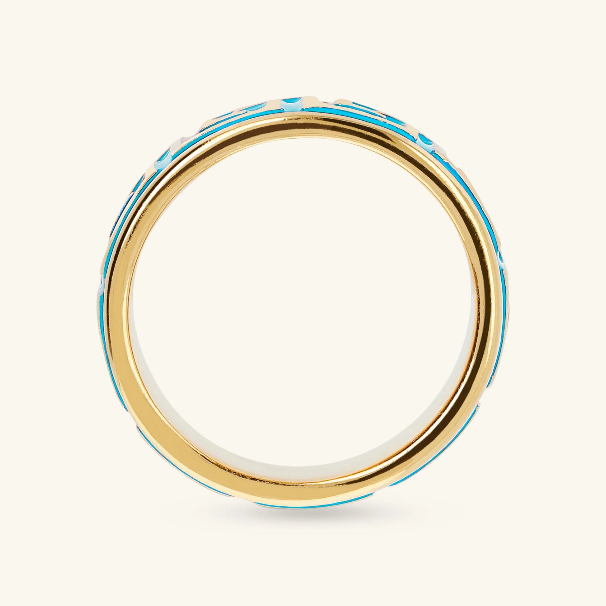 Enamel Band Ring with Greek Key Pattern