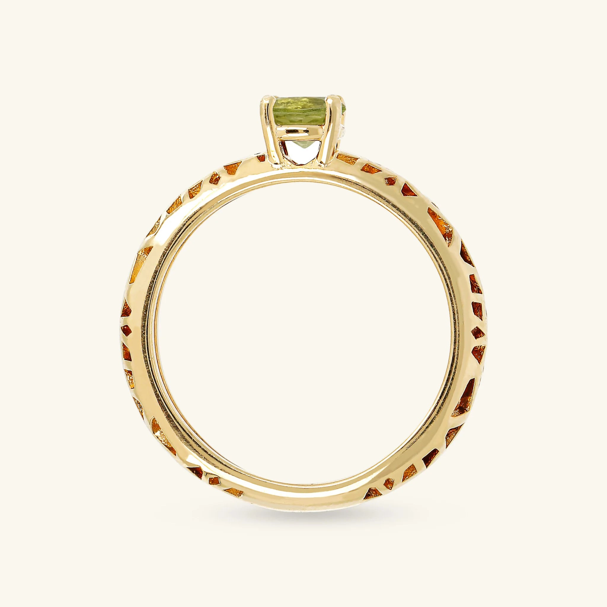 Anello Solitario Traforato in Argento 925 Placcato Oro Giallo 18kt con Pietra Naturale