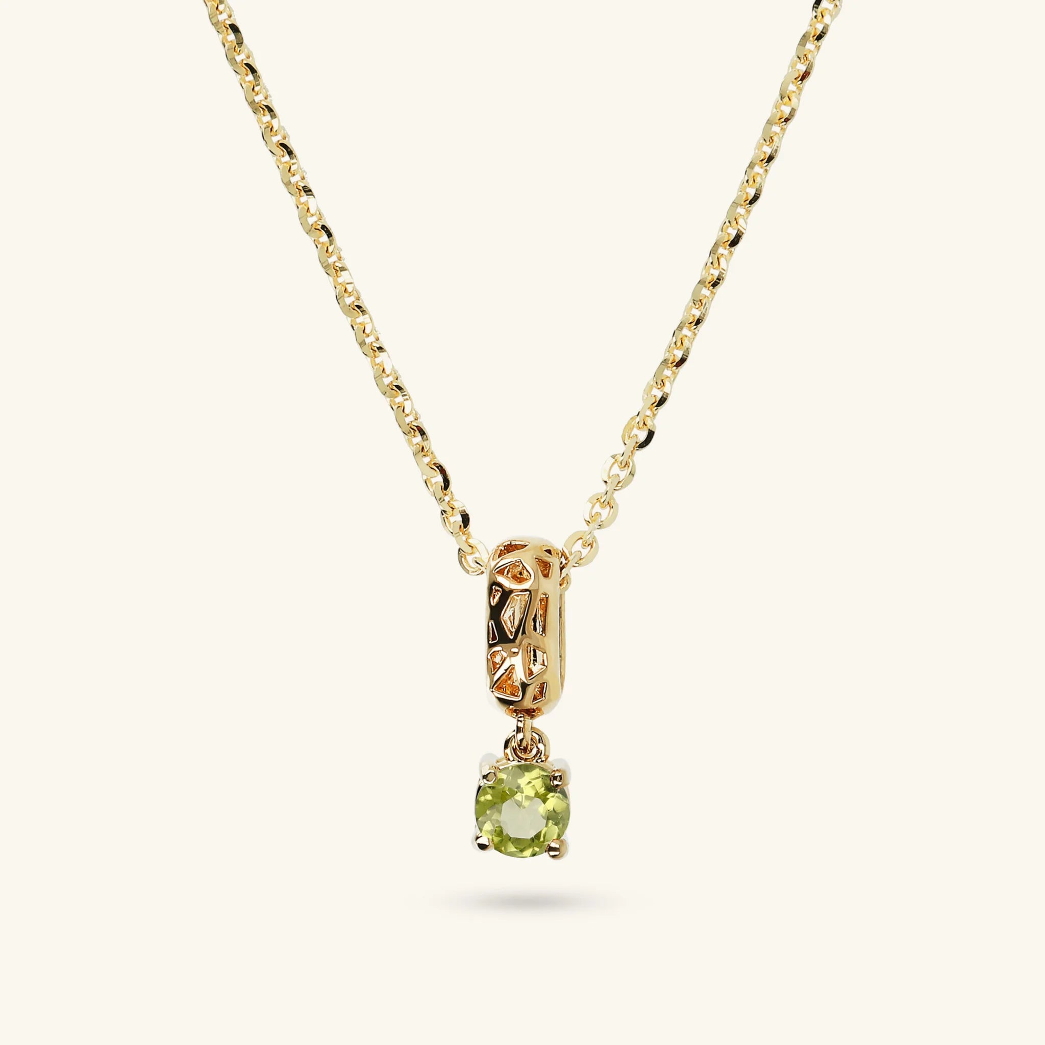 Collana in Argento 925 Placcata Oro Giallo 18kt con Ciondolo Traforato e Pietra Naturale