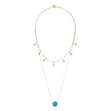 Multi-strand Chain Necklace with Turquoise Natural Stone and Pearl