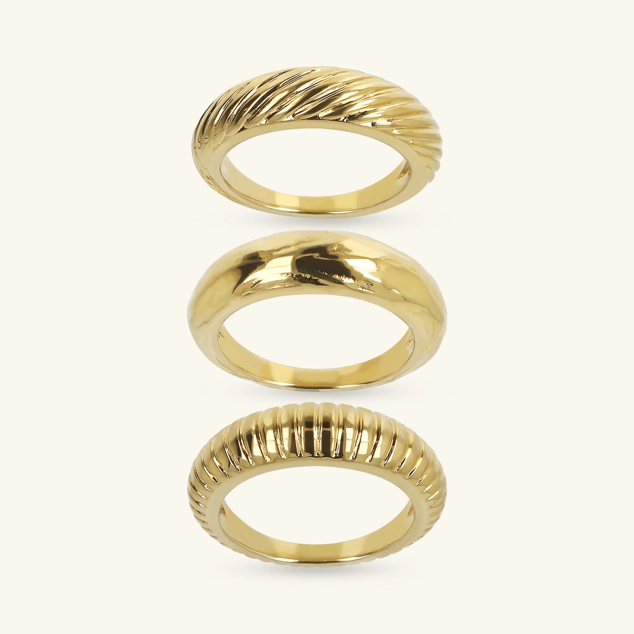 Set of Hammered and Grooved Stackable Rings