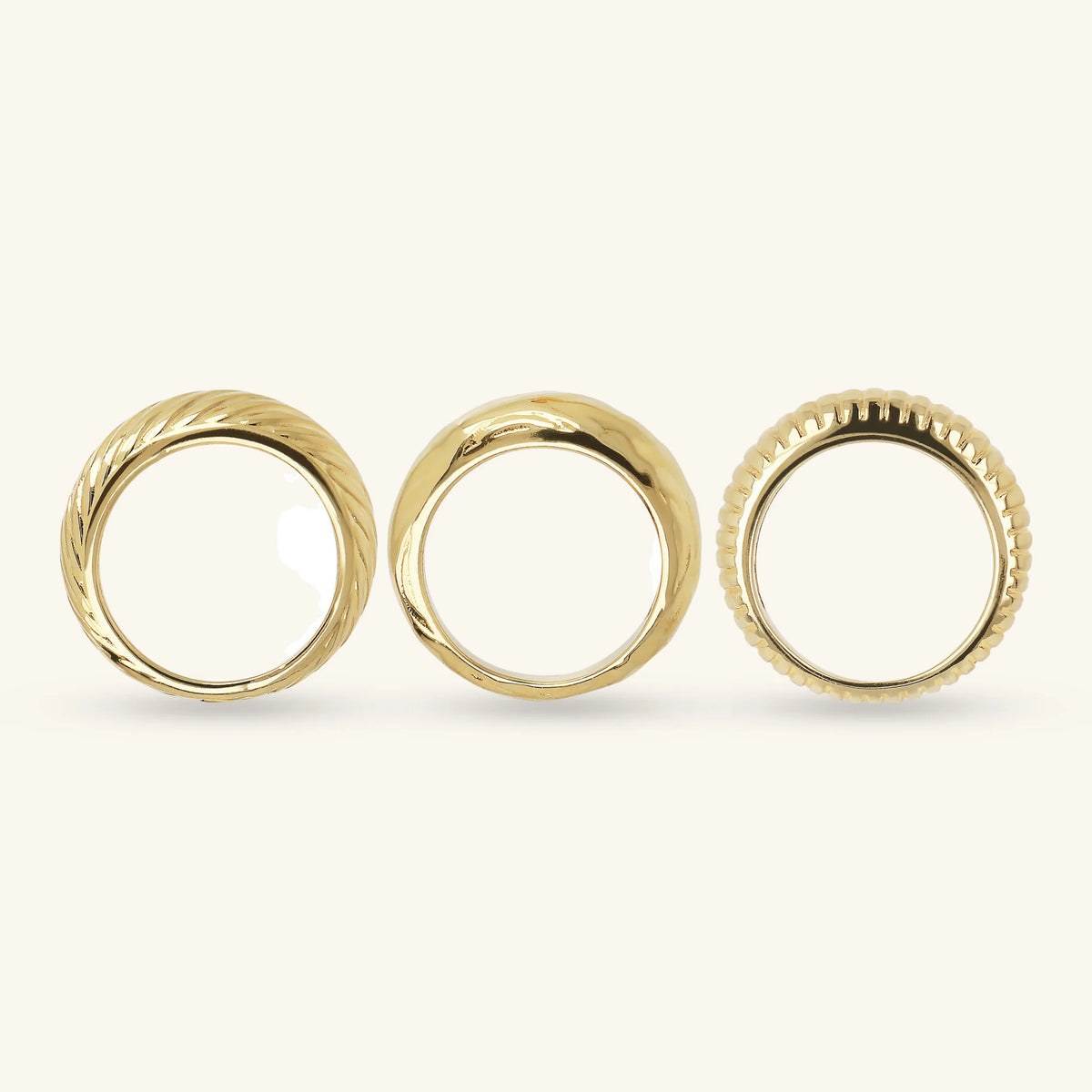Set of Hammered and Grooved Stackable Rings