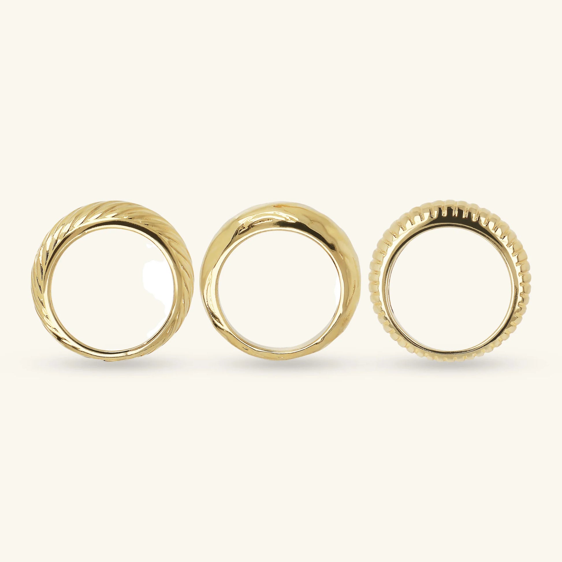 Set of Hammered and Striped Rings