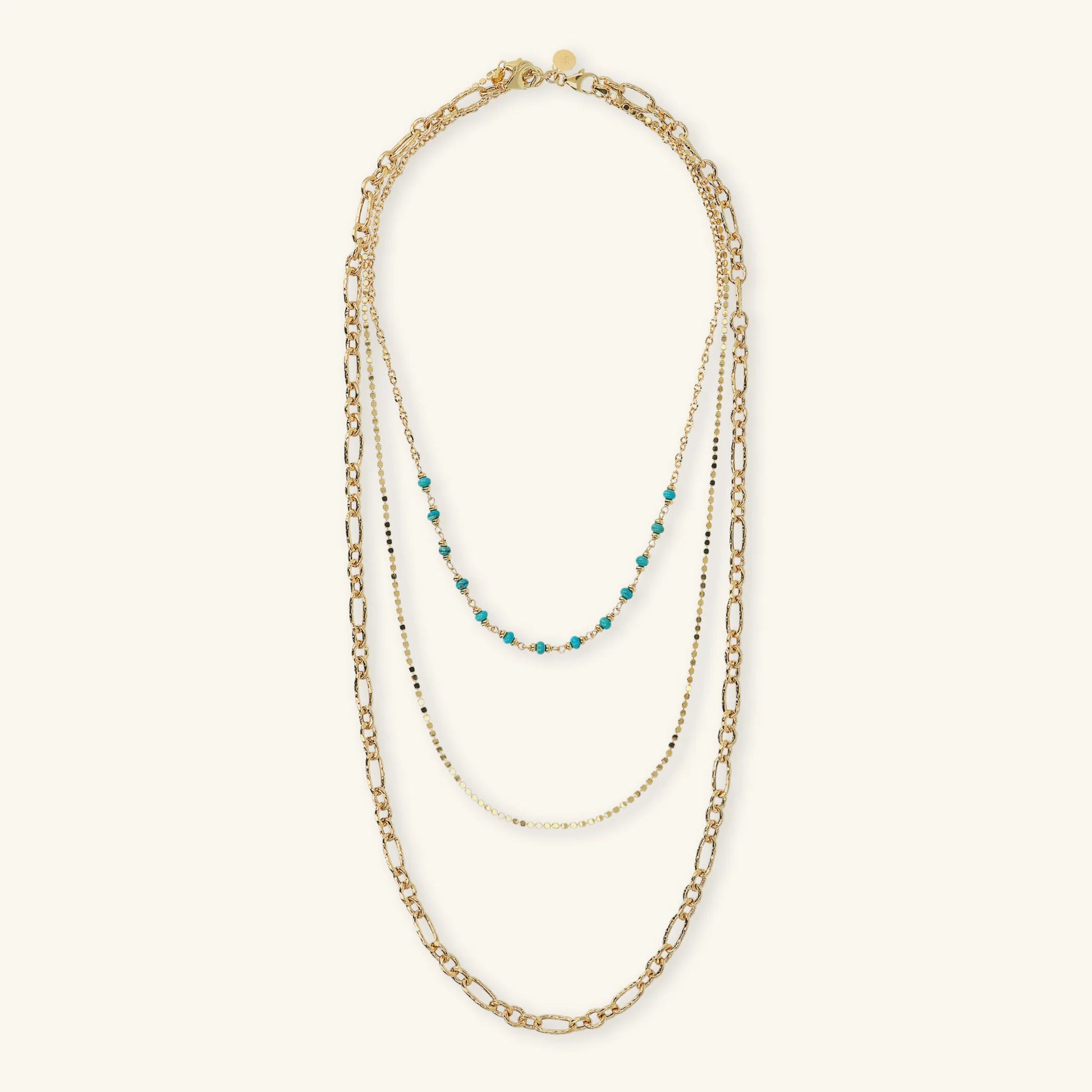 Multi-Strand Diamond-Cut Necklace with Natural Turquoise Stone