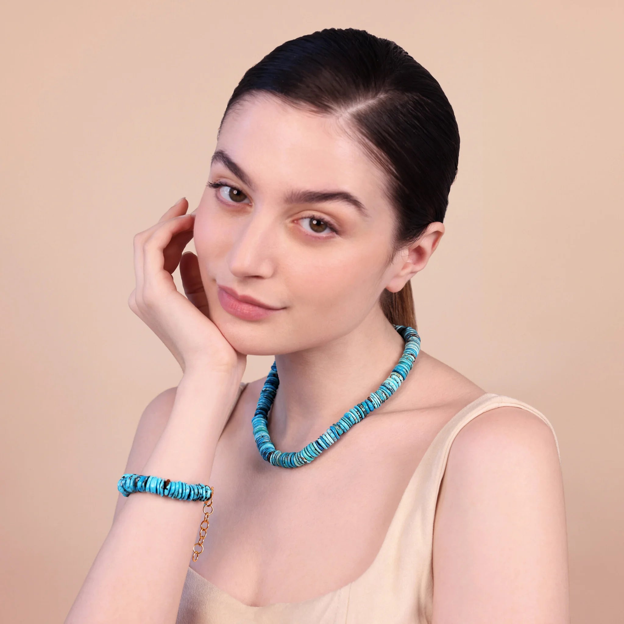 Bracciale in Argento 925 Placcato Oro Giallo 18kt con Rondelle in Pietra Naturale
