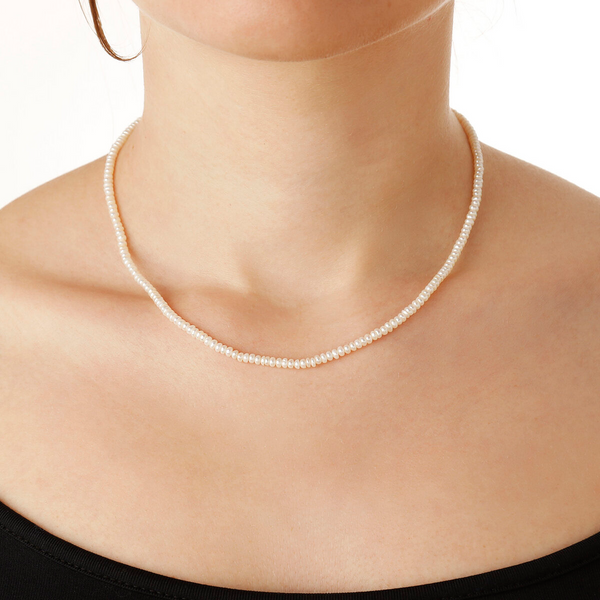 Necklace with Rondelle in White Pearl