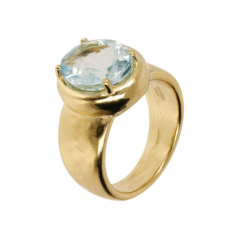 Hammered Cocktail Ring with Round Natural Stone