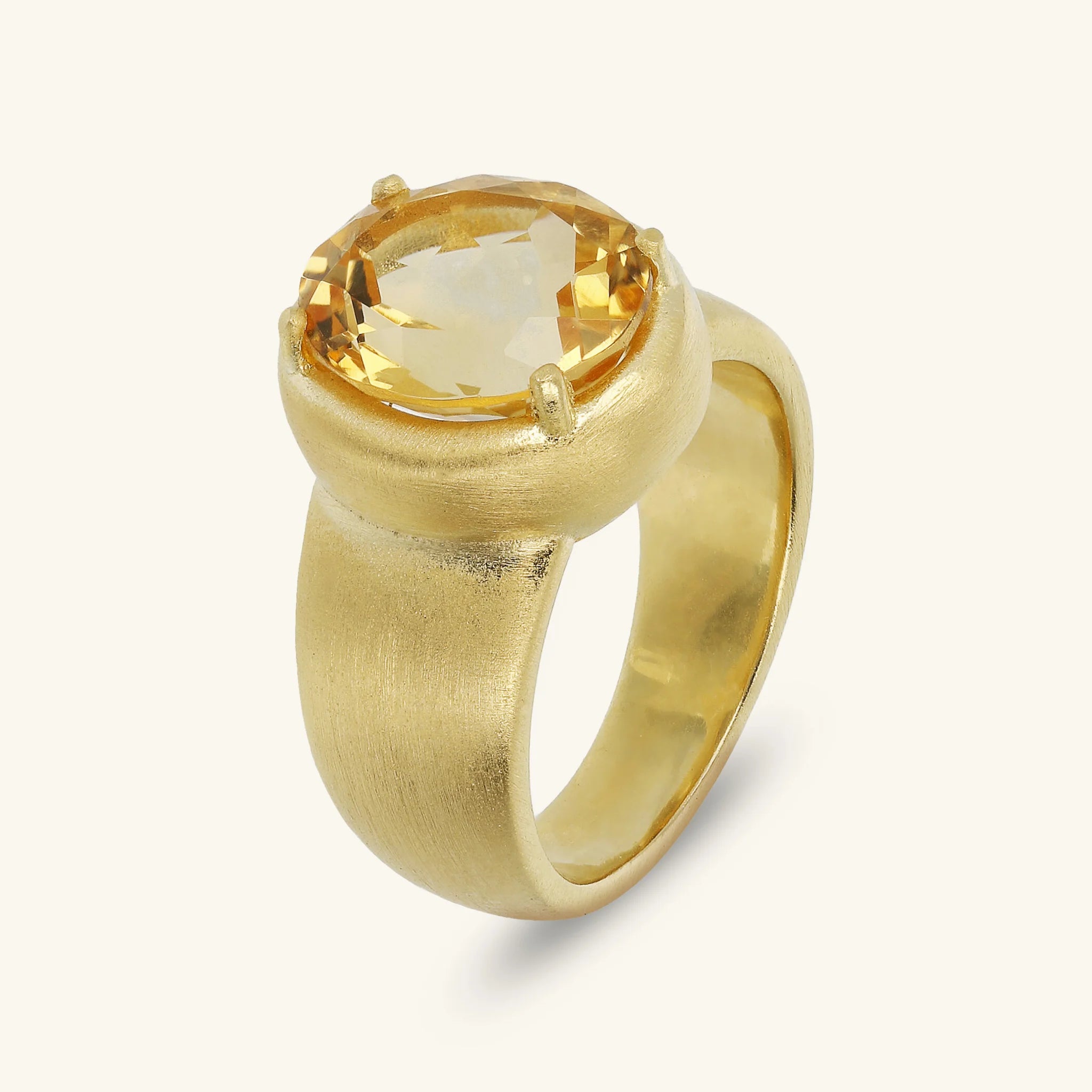 Anello Cocktail Satinato in Argento 925 Placcato Oro Giallo 18kt con Pietra Naturale Ovale