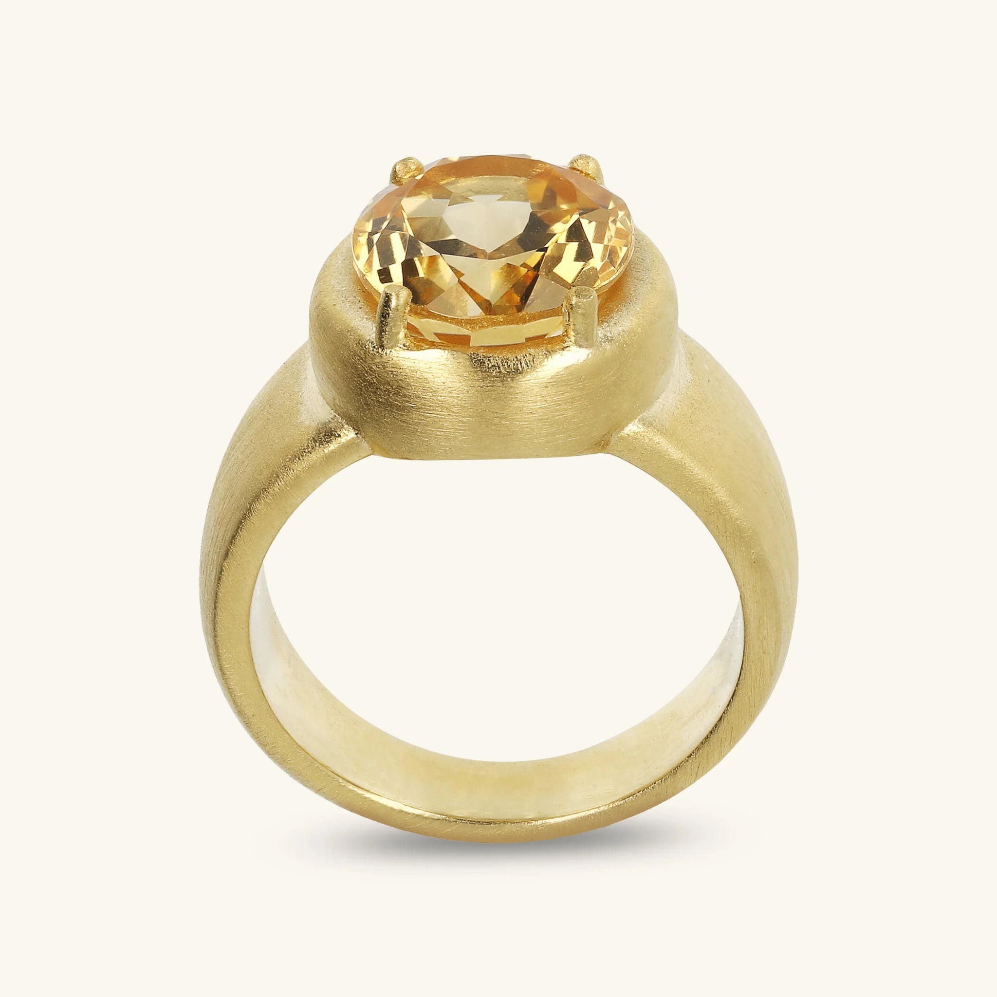 Anello Cocktail Satinato in Argento 925 Placcato Oro Giallo 18kt con Pietra Naturale Ovale