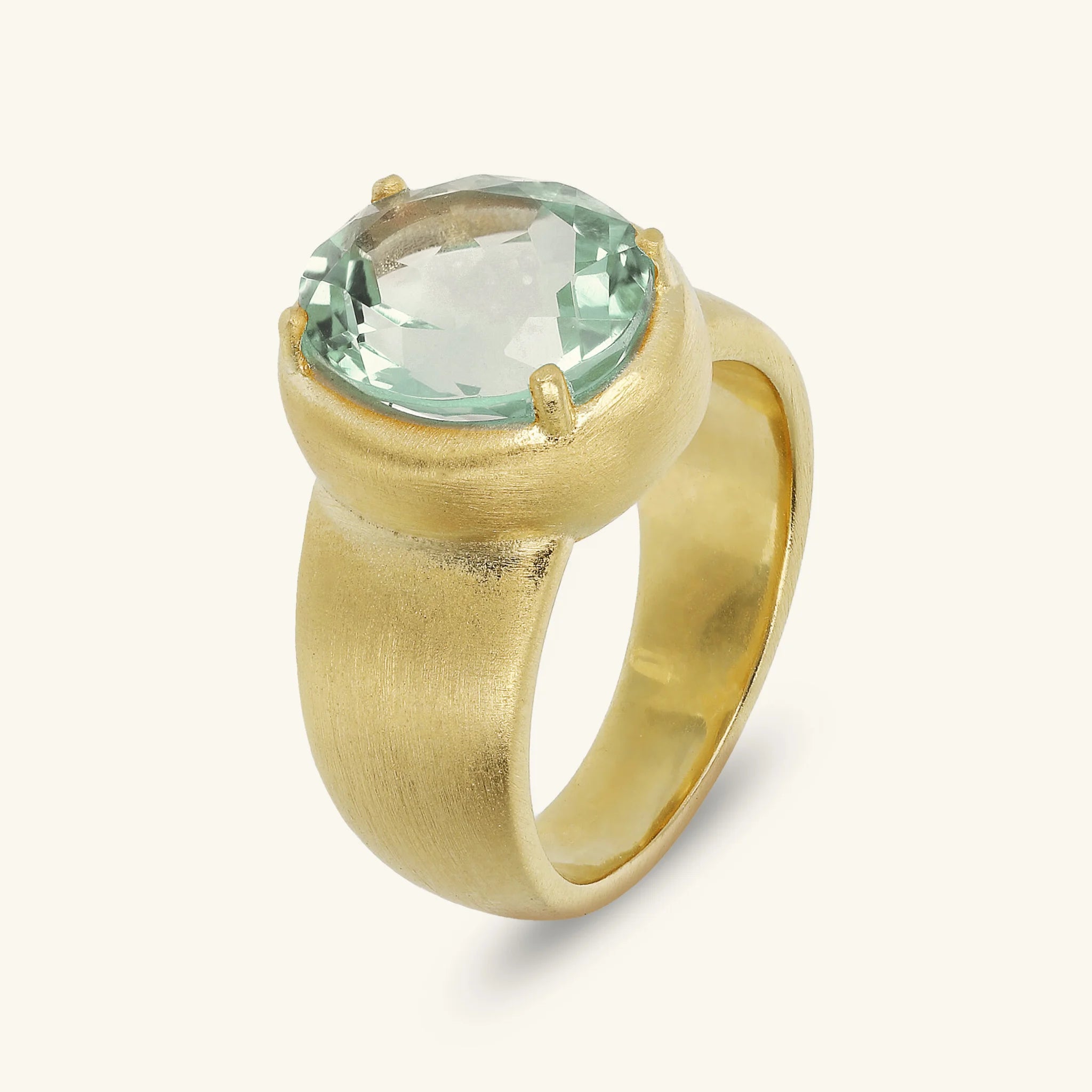 Anello Cocktail Satinato in Argento 925 Placcato Oro Giallo 18kt con Pietra Naturale Ovale