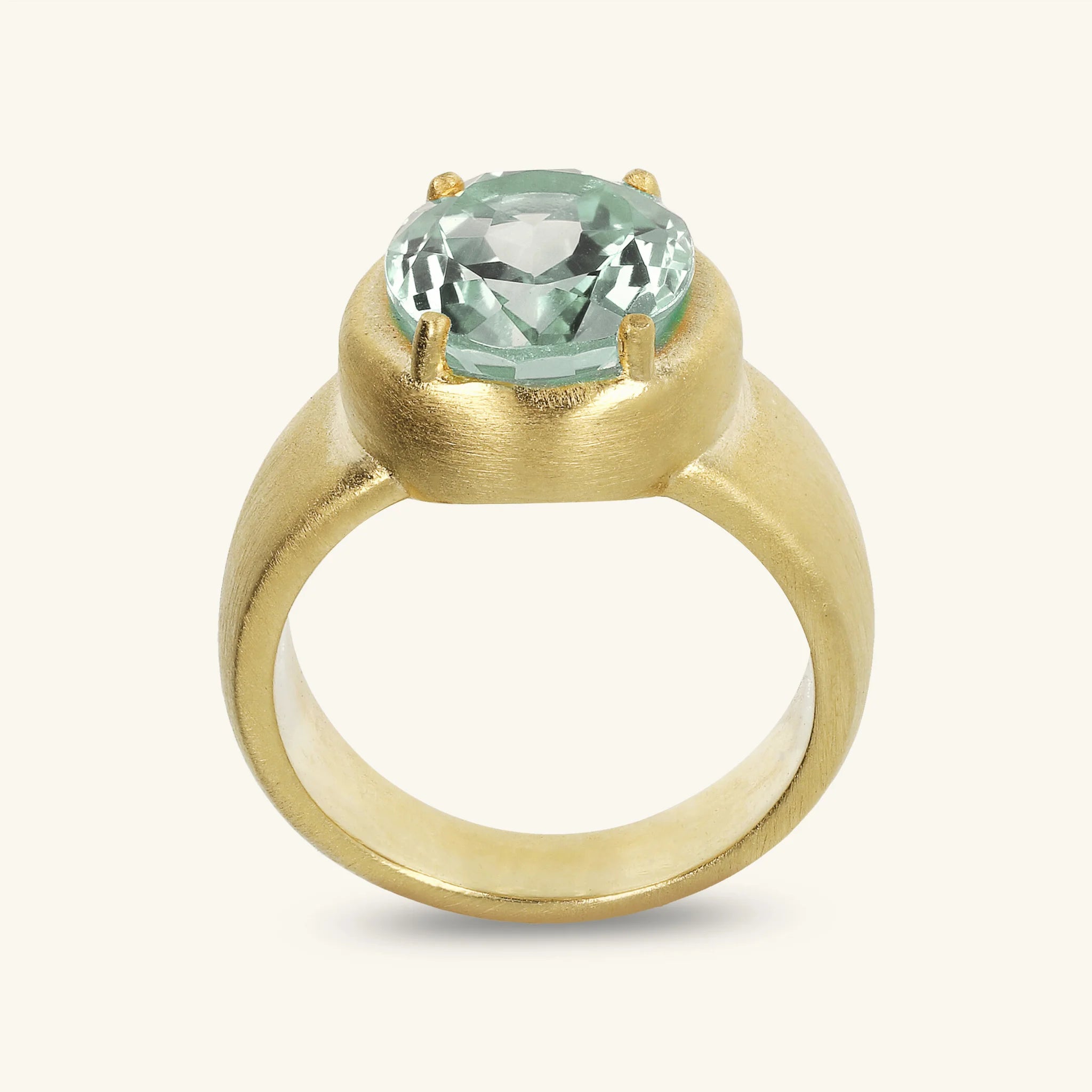 Anello Cocktail Satinato in Argento 925 Placcato Oro Giallo 18kt con Pietra Naturale Ovale