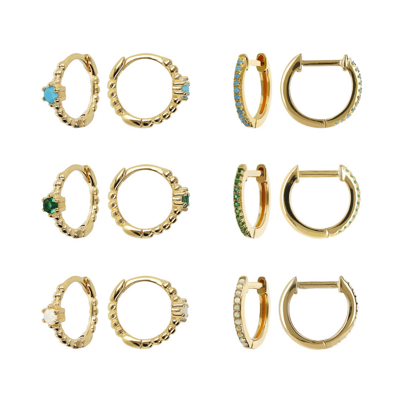 Set of Hoop Earrings with Natural Stones or Cubic Zirconia