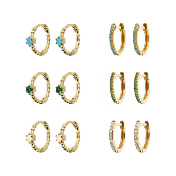 Set of Hoop Earrings with Natural Stones or Cubic Zirconia