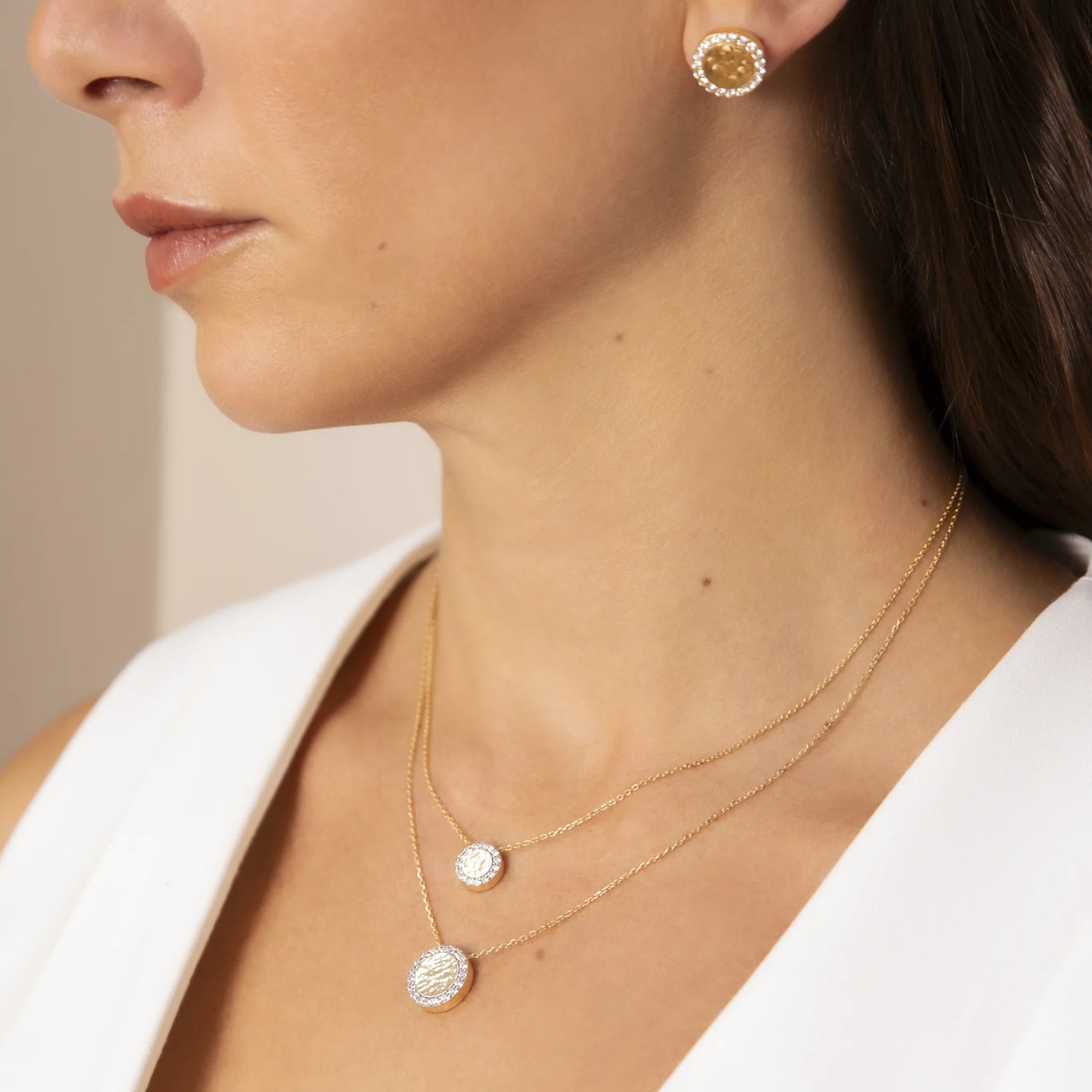 Collana Multifilo Eclissi Dorata in Argento 925 placcato Oro Giallo 18kt con Pavé di Cubic Zirconia