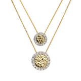 Collana Multifilo in Argento 925 Placcata Oro Giallo 18kt con Pendenti a Disco Martellati e Pavé in Cubic Zirconia