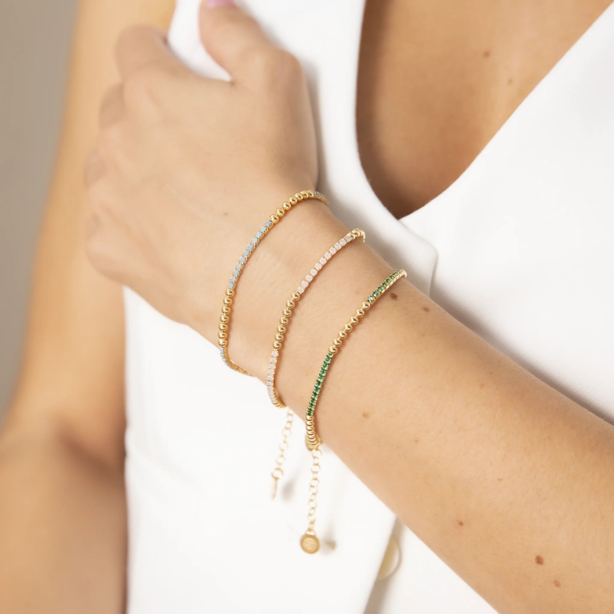 Bracciale Tennis Misto in Argento 925 Placcato Oro Giallo 18kt con Piccole Sfere e Cubic Zirconia