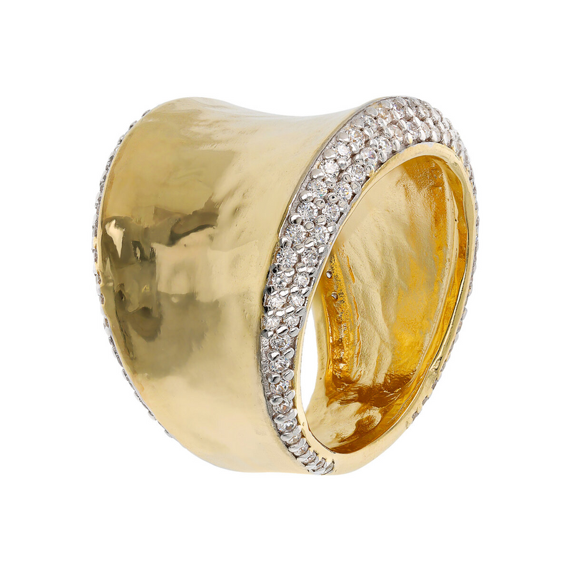 Gehämmerter, abgestufter Ring mit Zirkonia-Pavé aus 925er Silber
