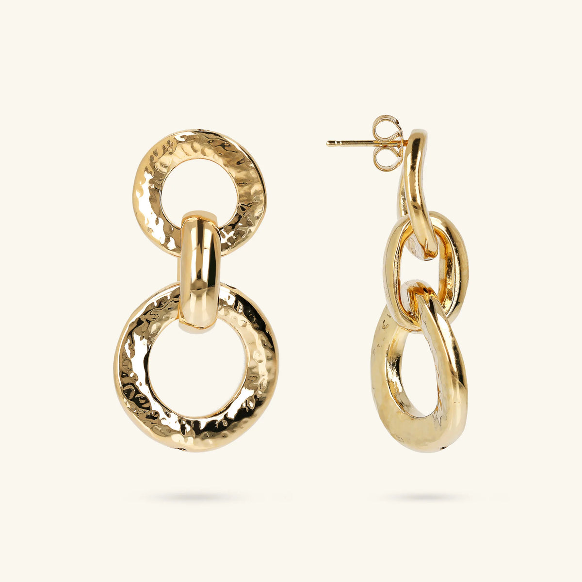Hammered Drop Earrings with Graduated Rings