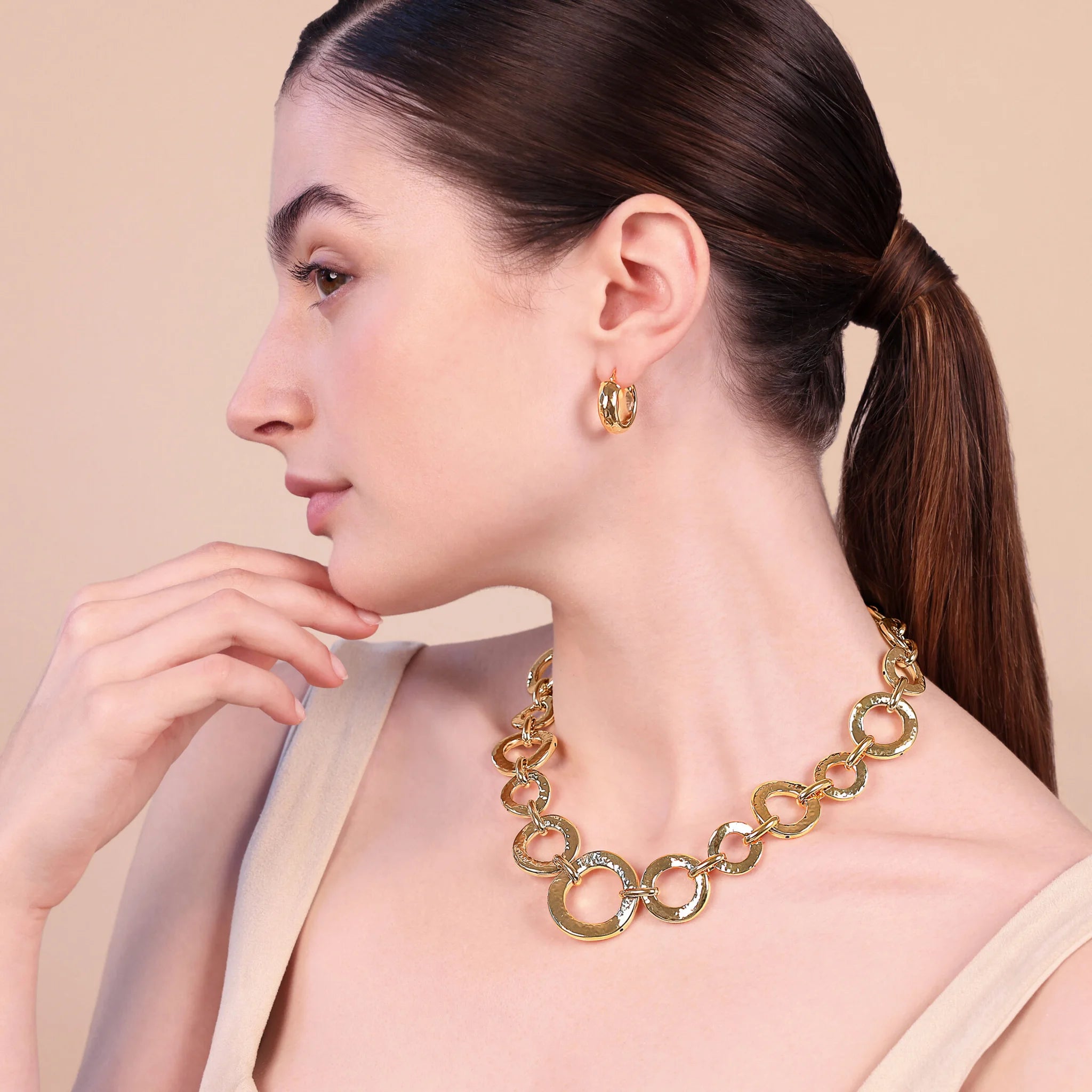 Hammered Necklace with Graduated Ring Chain