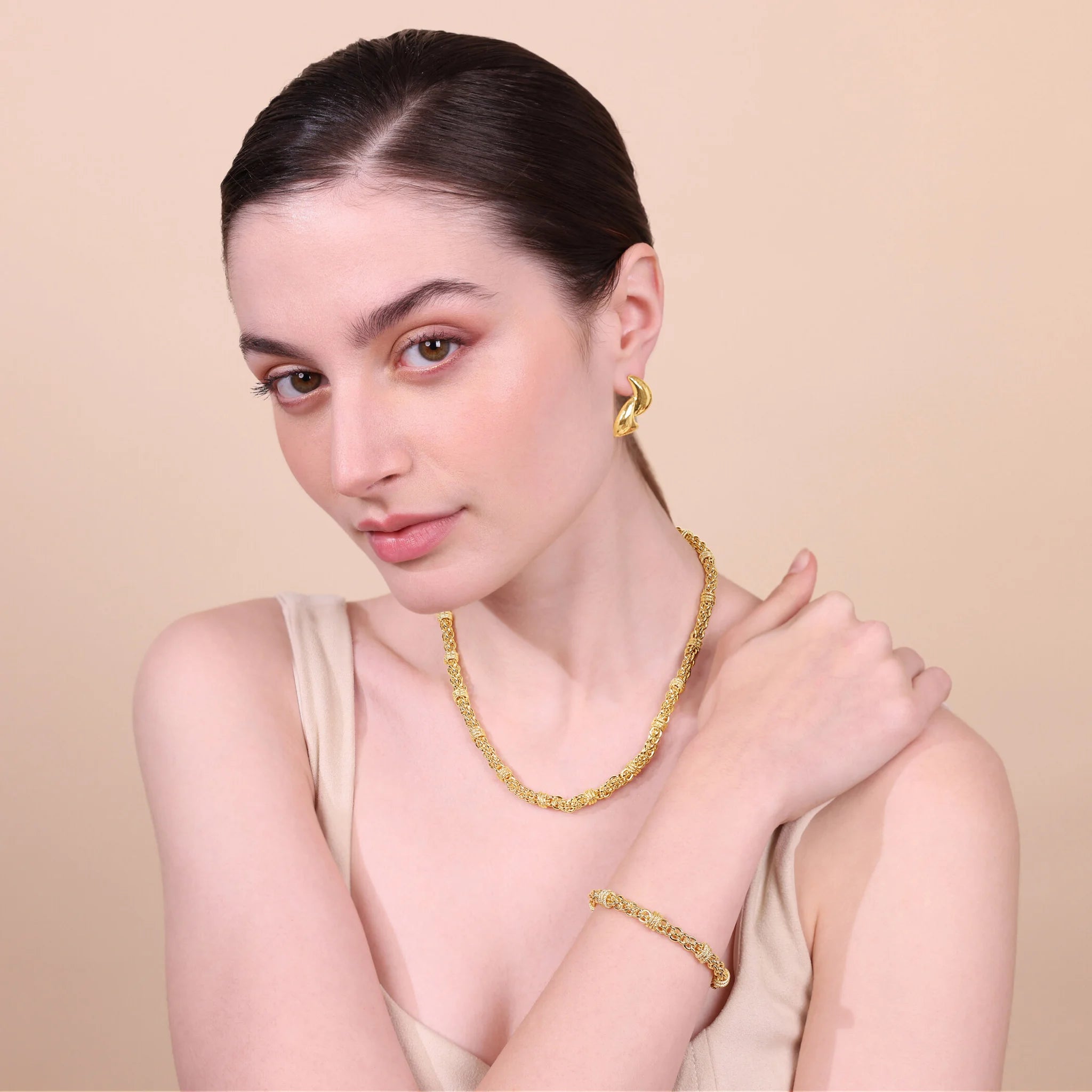 Collana Girocollo Catena a Intreccio con Rondelle