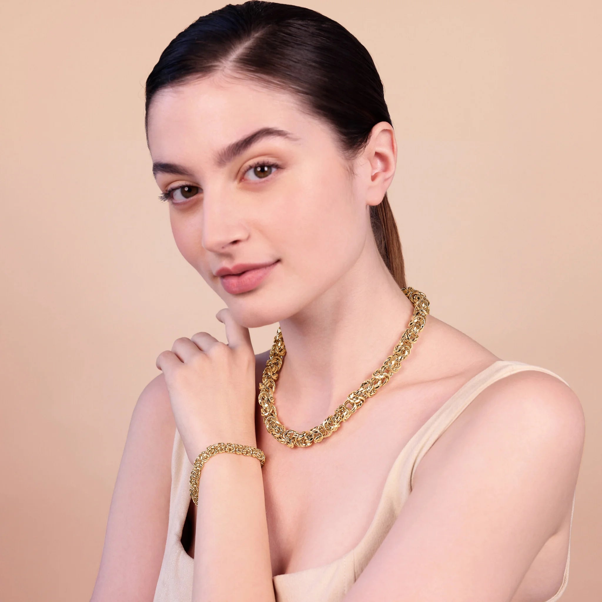 Collana Girocollo Maxi Catena Bizantina Martellata