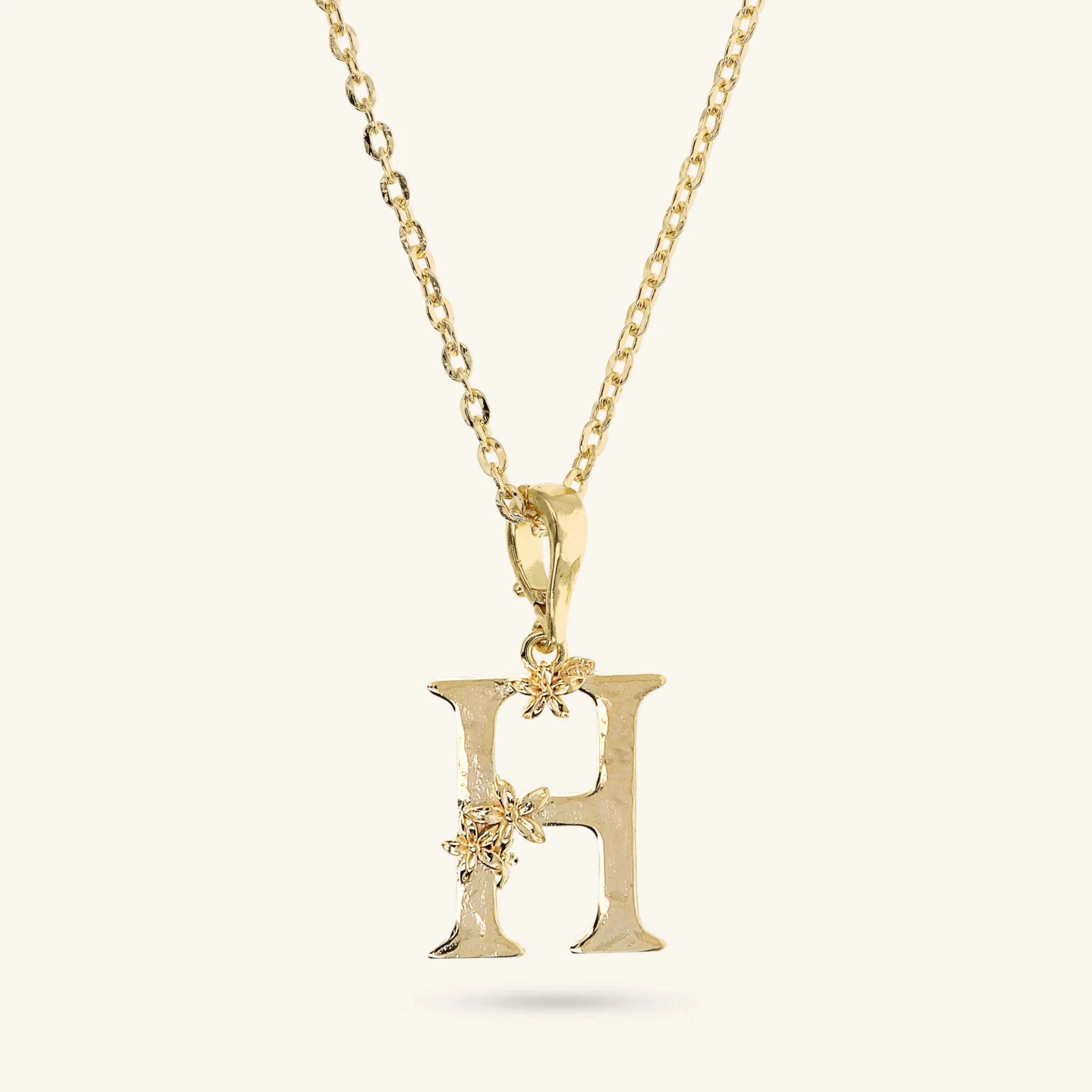 Set Collana Diamantata e Ciondolo Iniziale Martellato con Fiore