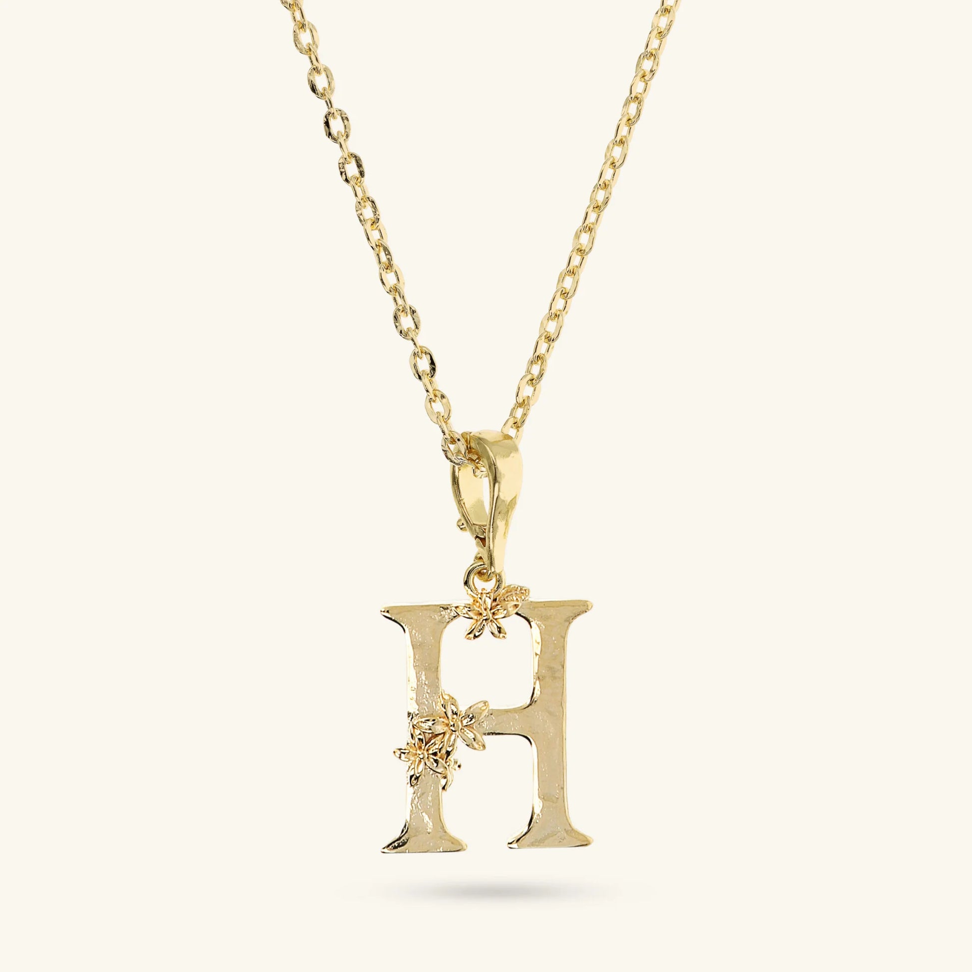 Set Collana Diamantata e Ciondolo Iniziale Martellato con Fiore