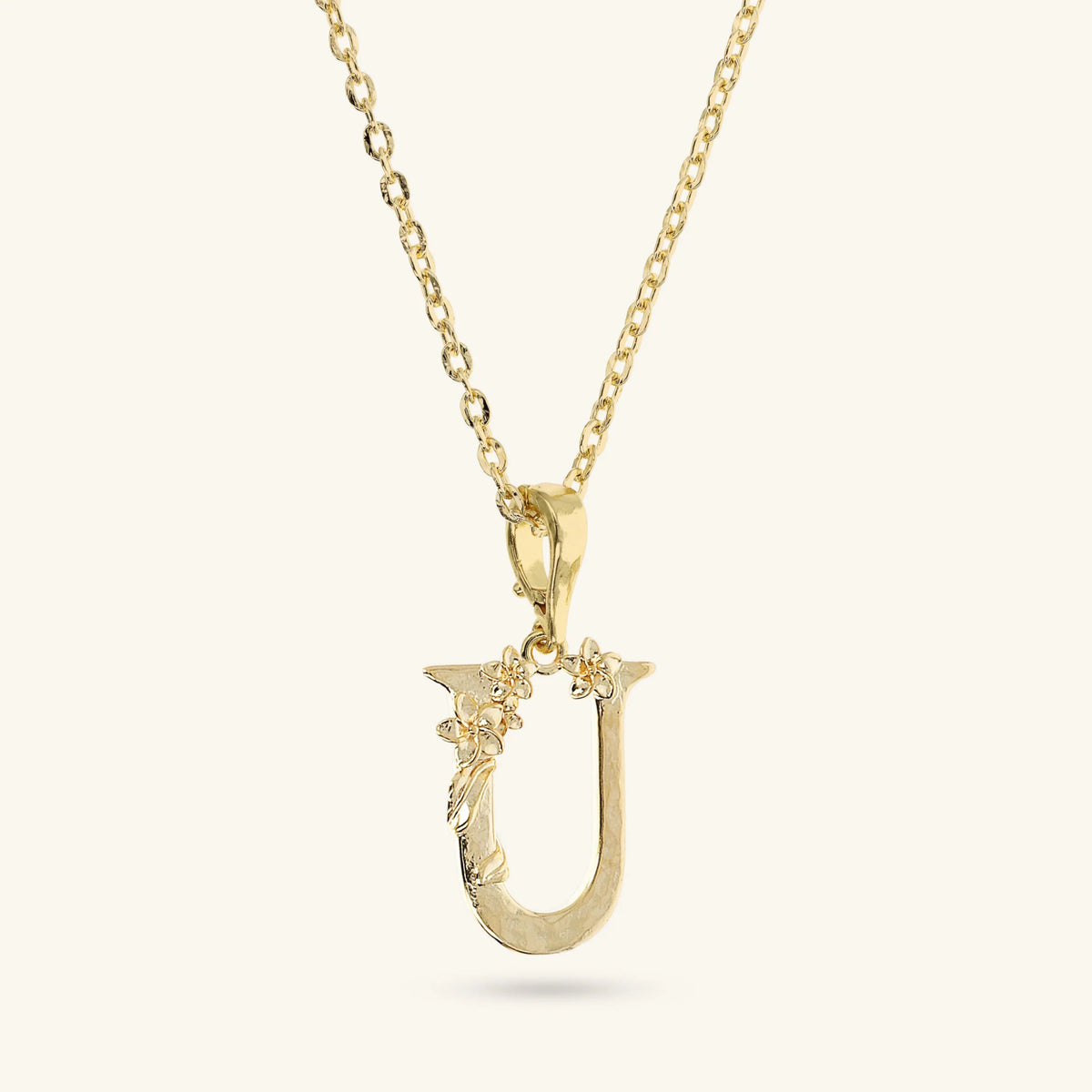 Diamond-Cut Necklace Set with Hammered Initial Pendant and Flower