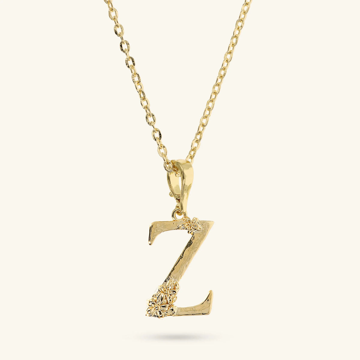 Diamond-Cut Necklace Set with Hammered Initial Pendant and Flower