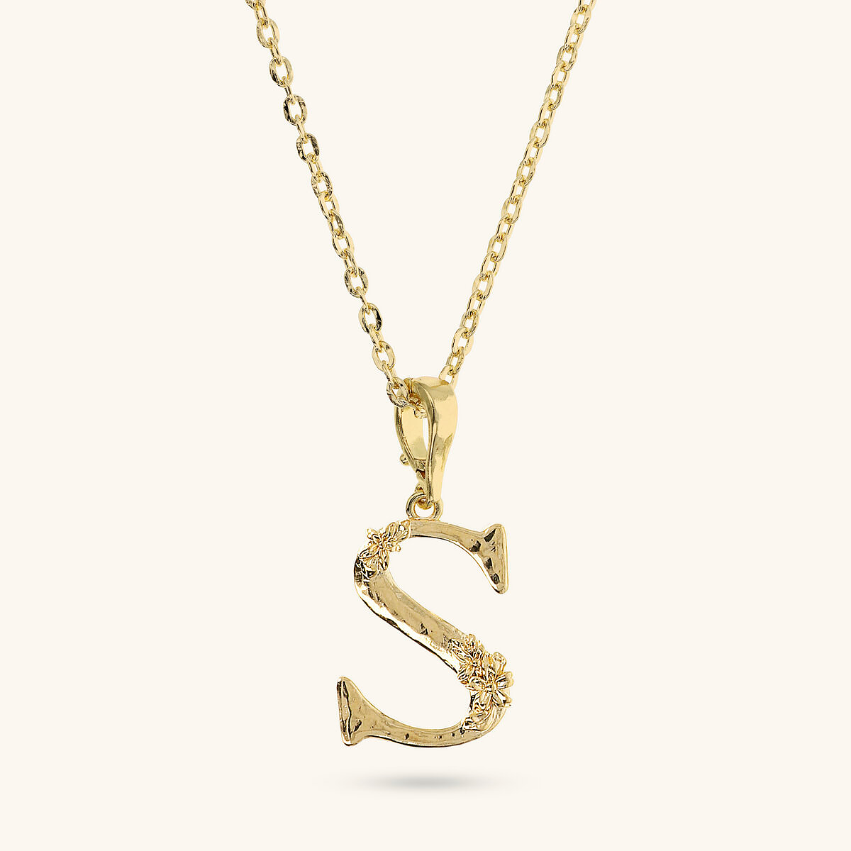 Diamond Necklace Set and Hammered Initial Pendant with Flower