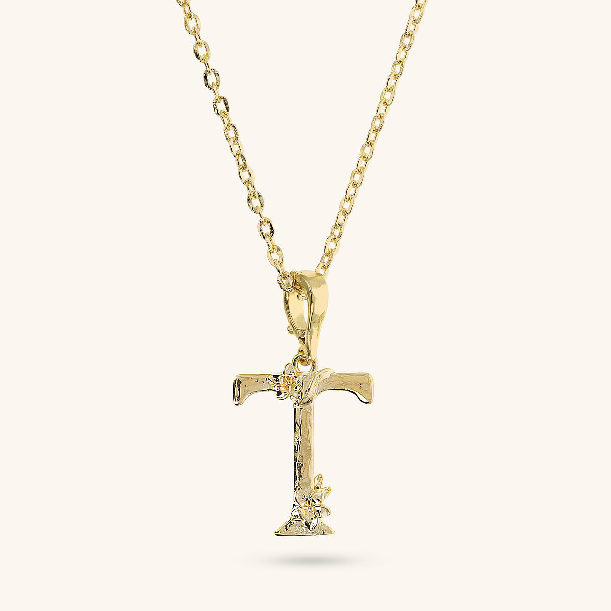 Diamond Necklace Set and Hammered Initial Pendant with Flower