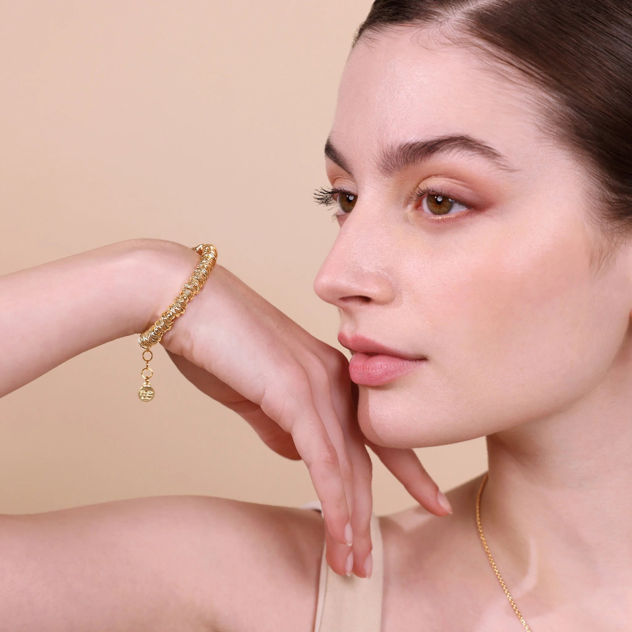 Bracelet with Hammered Rondelle and Polished Spheres
