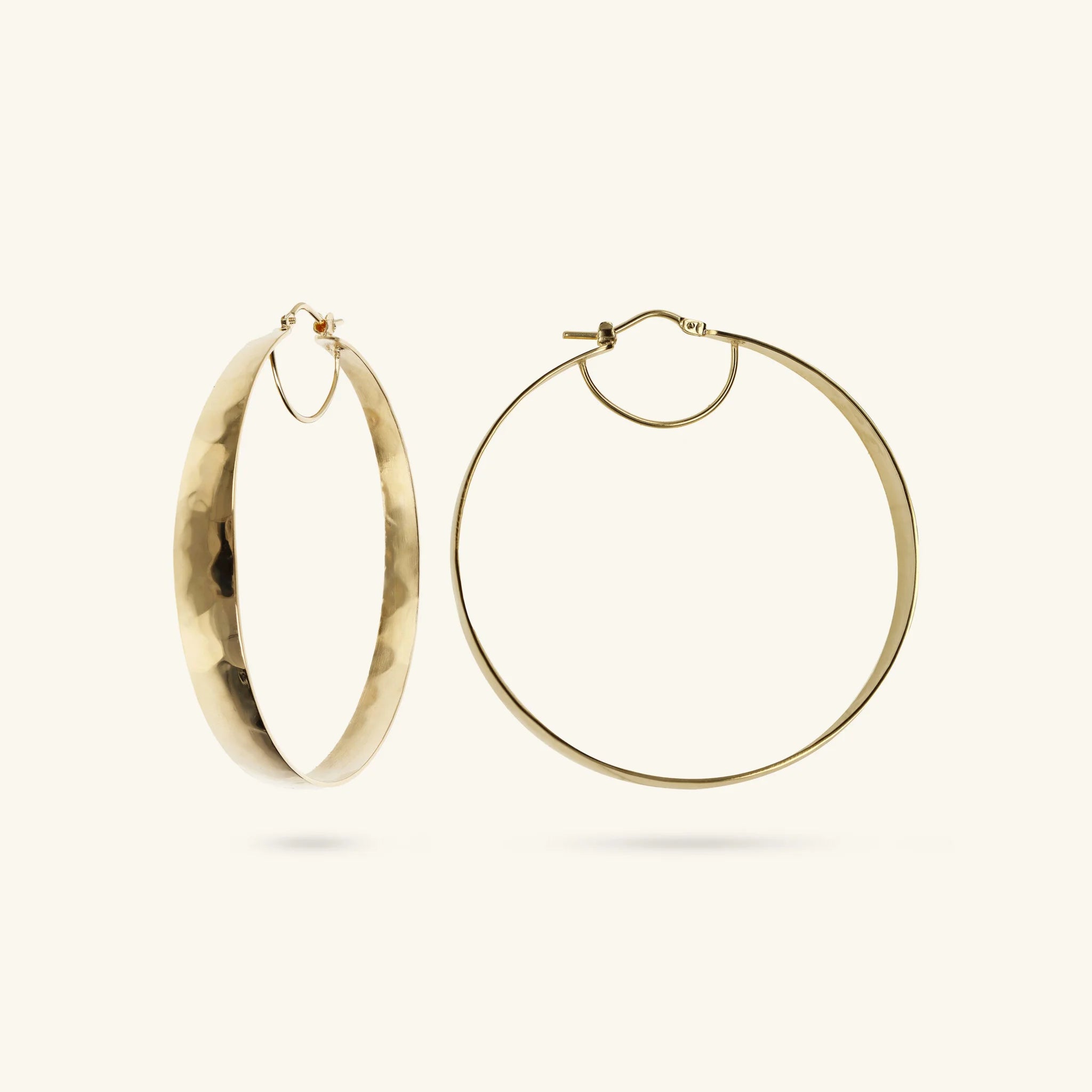 Large Hammered Hoop Earrings with Inner Semicircle
