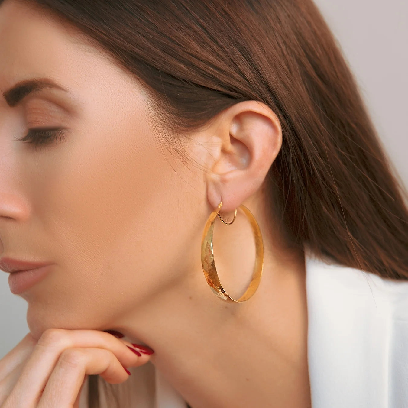 Large Hammered Hoop Earrings with Inner Semicircle