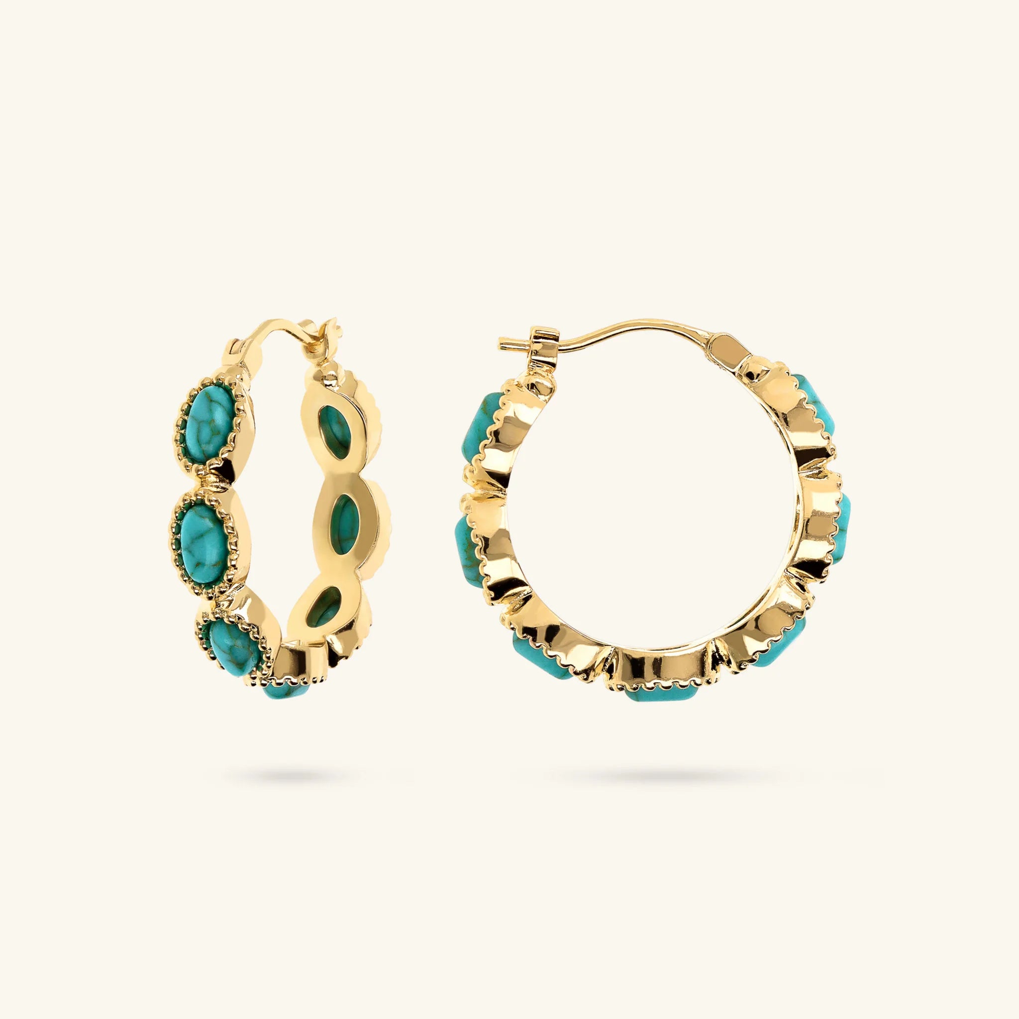 Crafted Hoop Earrings with Natural Turquoise Stone
